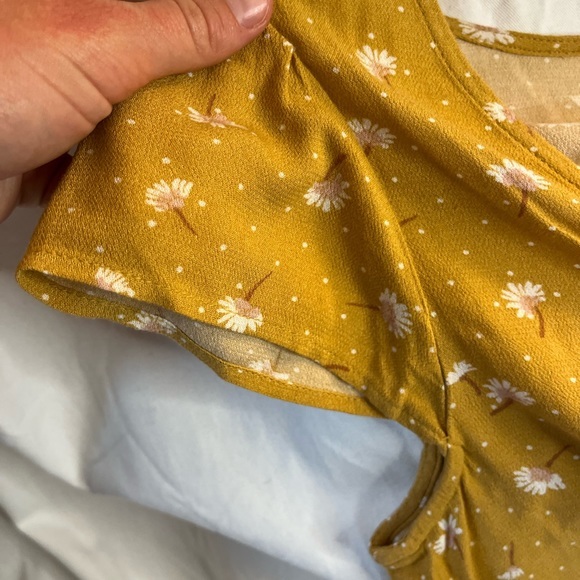 Mustard Yellow Cropped V-Neck Blouse with Peplum Waist - Picture 8 of 8